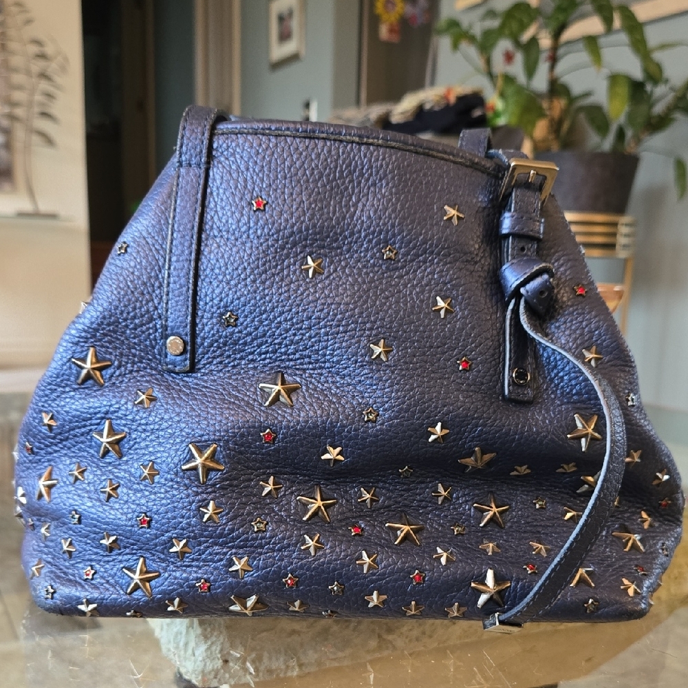 Jimmy Choo Star-Studded Navy Leather Shoulder Bag
